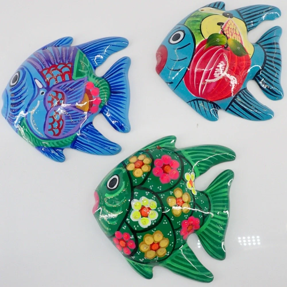 Tropical Ceramic Colorful Set of 3 Fish Wall Decor 5” Hanging or Wall Mount